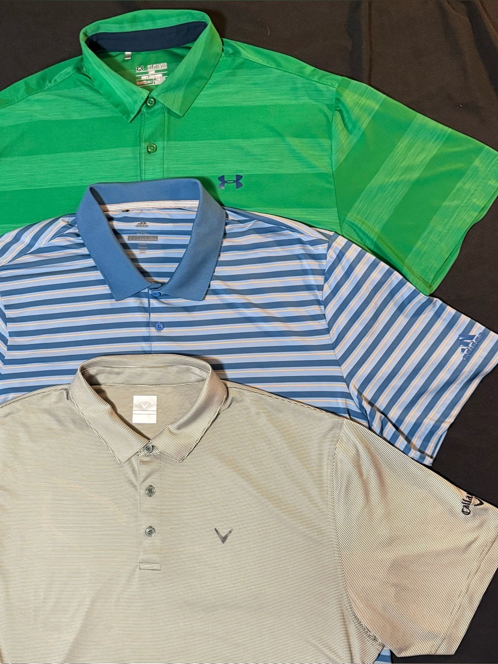 Lot Of 3 Men’s 2XL Golf Polo Under Armour, Callaway, Adidas Dri Fit Shirts